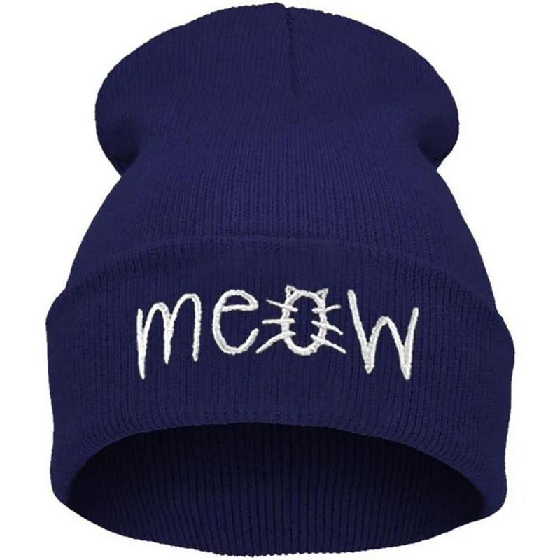 

Fashion MEOW Cap Men Casual Hip-Hop Hats Warm Knitted Wool Skullies Beanie Hat Warm Winter Hat for Women