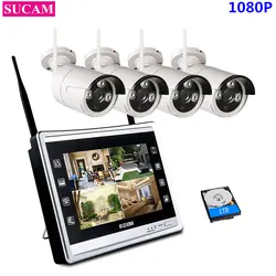 SUCAM 4CH 1080 P NVR комплект Беспроводной CCTV Системы 2MP IP Wi-Fi Камера наружного видеонаблюдения комплект с 11" ЖК-дисплей монитор Экран