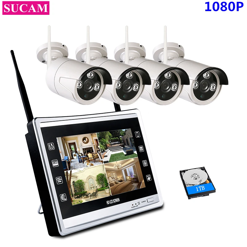 SUCAM 4CH 1080P NVR комплект беспроводной системы видеонаблюдения 2MP IP Wifi камера