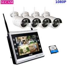 SUCAM 4CH 1080P NVR Kit Wireless CCTV System 2MP IP Wifi Camera Outdoor Security Surveillance Kit With 11″ LCD Monitor Screen