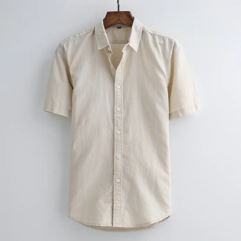 Льняные рубашки мужские повседневные с коротким рукавом 4XL размера плюс белые с отложным воротником мужские Летние Гавайские каникулы мужские рубашки Y006