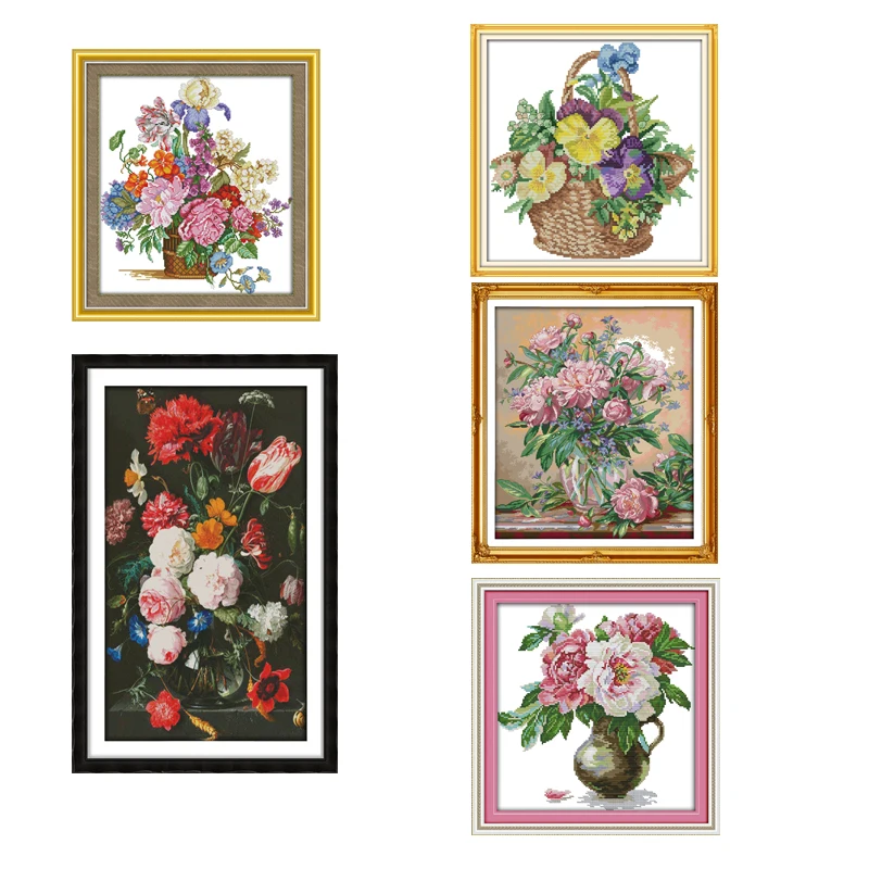 

Peony Vase Joy Sunday Cross Stitch Kits Printed Fabric 11CT 14CT Cross Stitch Kits Embroidery Needlework Sets Flowers Patterns