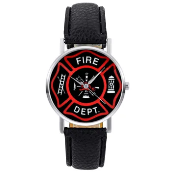 

2018 New Fashion United States Fire Fighter Mens Women Quartz Watch Black Leather Casual Wristwatch