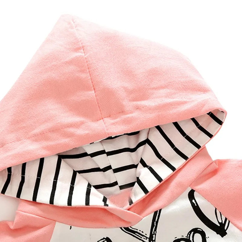 Новая осенне-зимняя хлопковая Милая Одежда для новорожденных девочек свитер с капюшоном и принтом в виде сердца розовые штаны в полоску комплект из 2 предметов