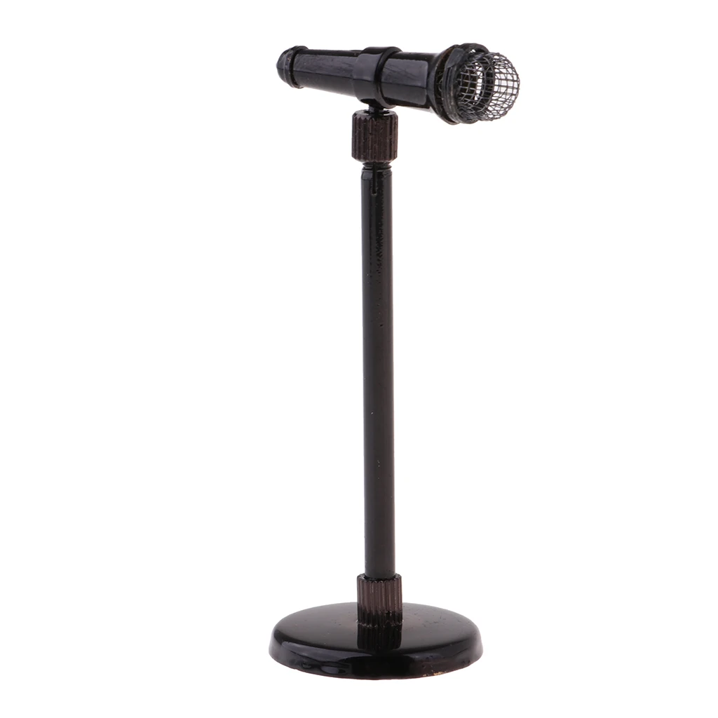 1/12 Dollhouse Mini Metal Microphone Model With Adjustable Stand 8-13cm Furniture Decoration