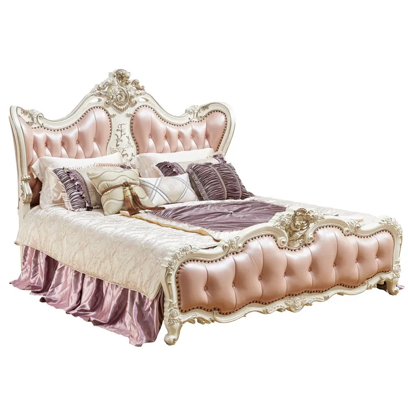 Мебель для спальни старинный Французский Стиль King size Розовая Кожаная деревянная кровать
