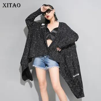 

XITAO Irregular Long Pleated Trench Women Korea Fashion Print Letter Cardigans Wild Joker Street Style Coat 2019 New GCC1029