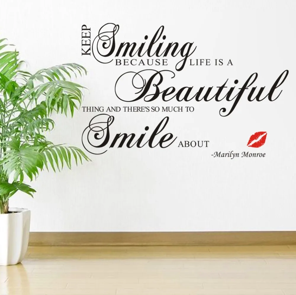 Keep Smiling Because Life Is Beautiful Thing There Is So Much Do Lip Wall Decor Quotes Stickers Wall Decals Quotes Vinyl Decal in Wall Stickers from Home