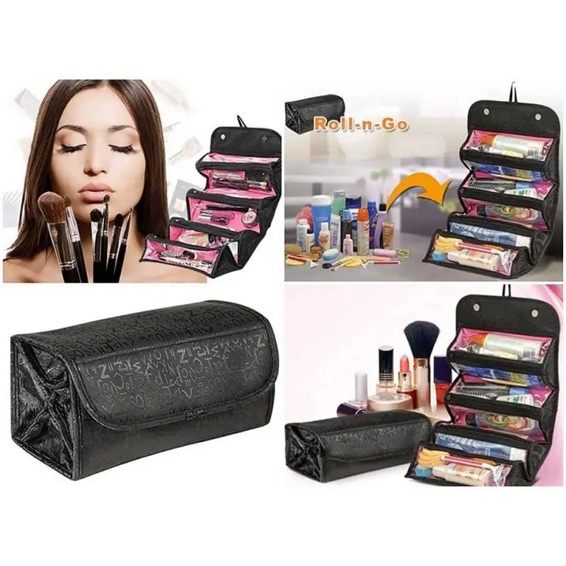 

Travel Roll-up Cosmetic Makeup Case Foldable Organizer Pouch Hanging Toiletry Wash Bag Storage Bags 4 zipper compartment