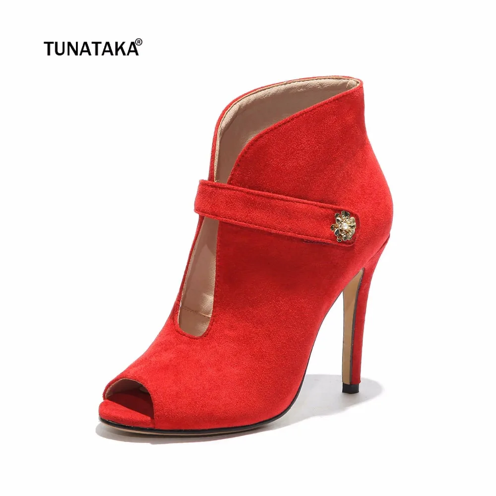

Fashion Stretch Fabric Gladiator Thin High Heels Peep Toe Hook & Loop Party Women's Pumps Black Red