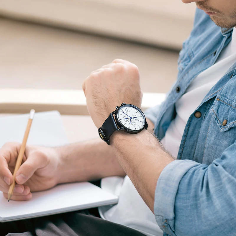 

Chronograph Mens Watches Top Brand Luxury Leather Strap Sports Quartz Wrist Watches Multi-function Wristwatch Adam Gallagher