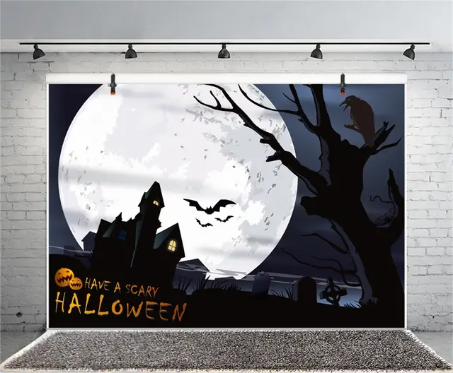 Laeacco Giant Moon Pumpkin Crow Scary Halloween Scene Photography