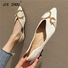 Женская обувь на плоской подошве; туфли на плоской подошве с острым носком и металлической пряжкой; женские лоферы; женские водонепроницаемые мокасины из мягкой кожи; повседневная женская обувь без застежки