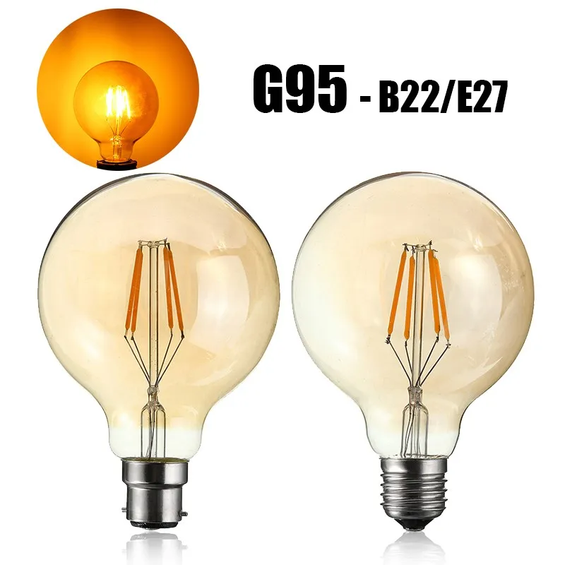 B22 E27 винтажная лампочка эдисона, светодиодный светильник, Ретро лампа накаливания 4 Вт G95/ST58/A60, шаровая клетка, Подвесная лампа, лампочки 220 В-240 В, 400лм
