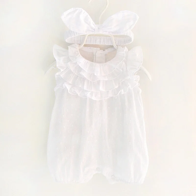 НОВЫЕ комплекты одежды для новорожденных принцесс с оборками, комбинезон без рукавов+ повязка на голову для маленьких девочек, комплект из 2 предметов, хлопковая Розовая Одежда для маленьких девочек 0-12 месяцев