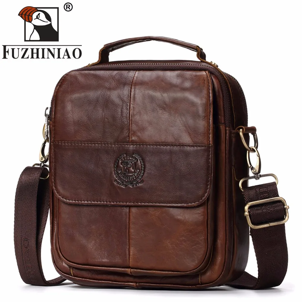 FUZHINIAO New Arrival Fashion Business Genuine Leather Men Messenger Bags Promotional Small Crossbody Shoulder Bag Casual Male