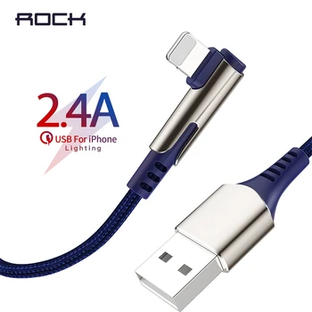 

ROCK USB Cable for iPhone 90 Degree Fast Charging Data Sync Cord for iPhone XS MAX X XR 8 7 6s Plus 5 Mobile Phone Charger Cable