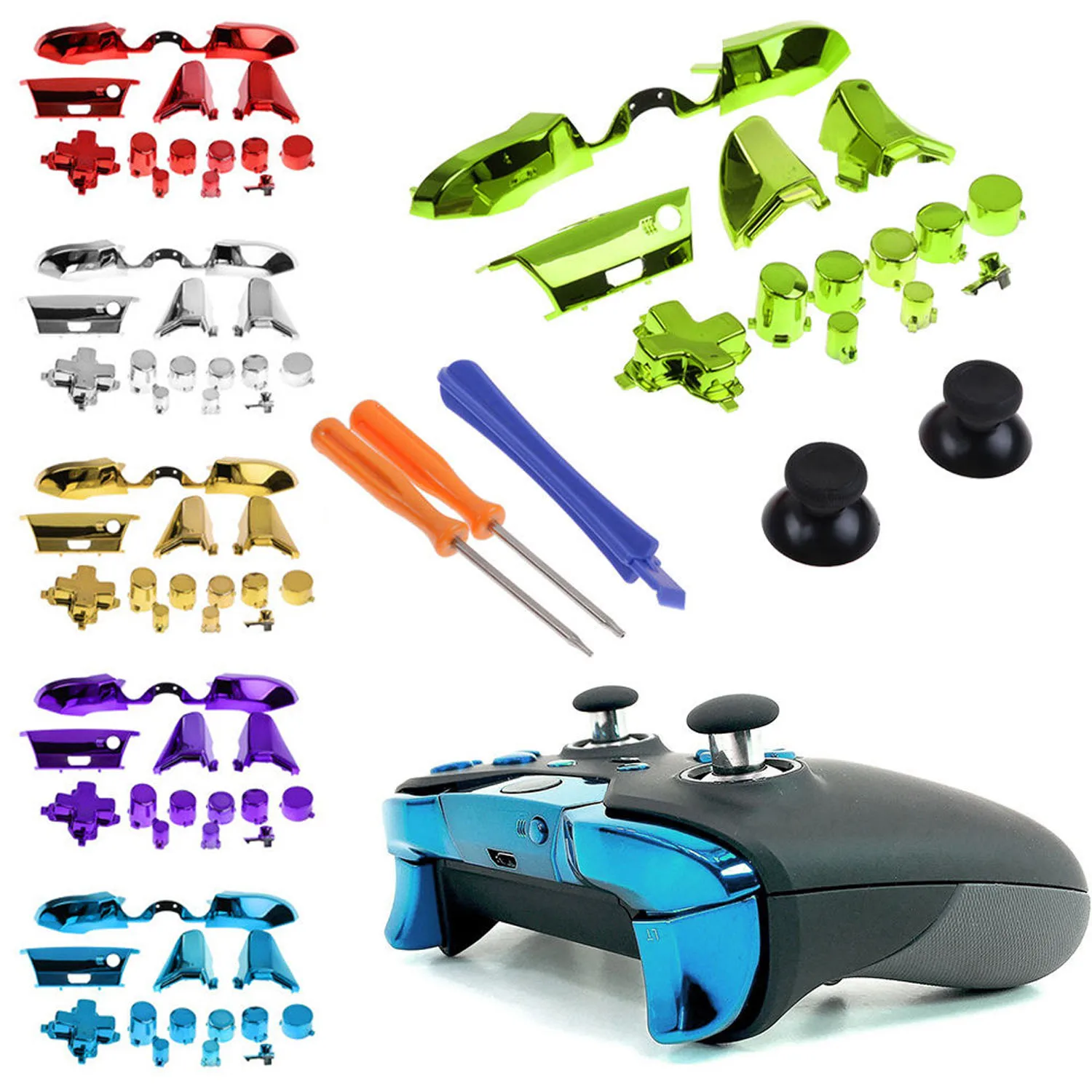 

Bevigac 18PCS Plating Plastic Replacement Parts Repair Kit for Microsoft Xbox X box One Xboxone Elite Controller Accessories