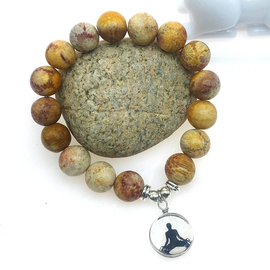 

precious 12 mm orange mala beads Natural stone Amazonite beads with crystal Lotus OM Buddha Charm Yoga Bracelet