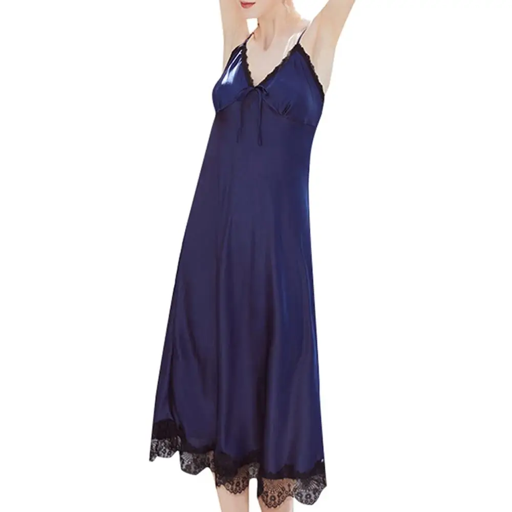 Женская летняя пижама Сексуальная кружевная ночная рубашка размера плюс Длинная Ночная Рубашка шелковая атласная ночная рубашка женская комбинация нижнее белье modis BB3 - Цвет: A