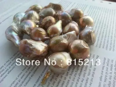 

ddh00827 14K Solid Gold Clasp 15-20mm AAA+ SOUTH SEA Purple BAROQUE PEARL NECKLACE 17