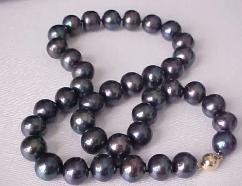 

18" 11-12MM TAHITIAN NATURAL BLACK PEARL NECKLACE 14K/20 GOLD CLASP