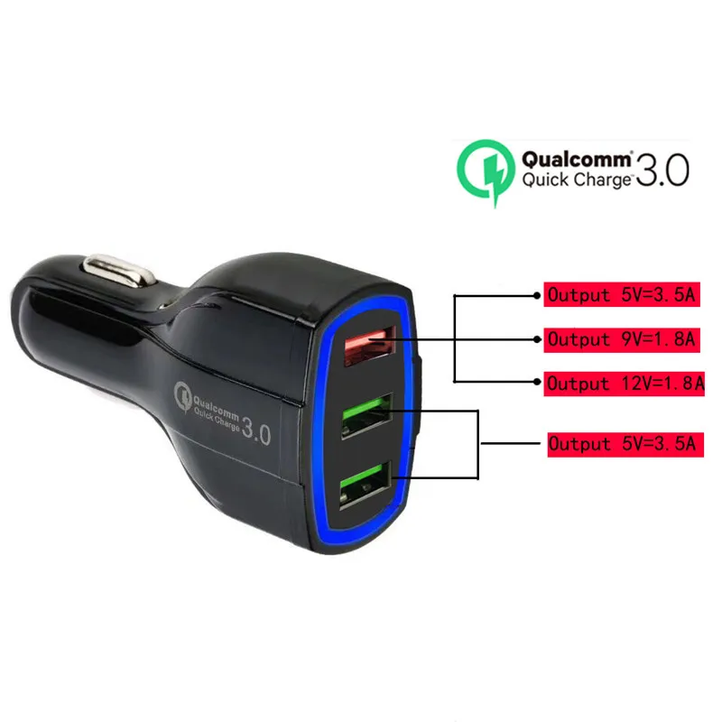 

Car Universal 3 USB Quick Charge 3.0 For Iphone 7 8 EU US Plug Mobile Phone Fast Charger Charging For Huawei Xiaomi Car Adapter