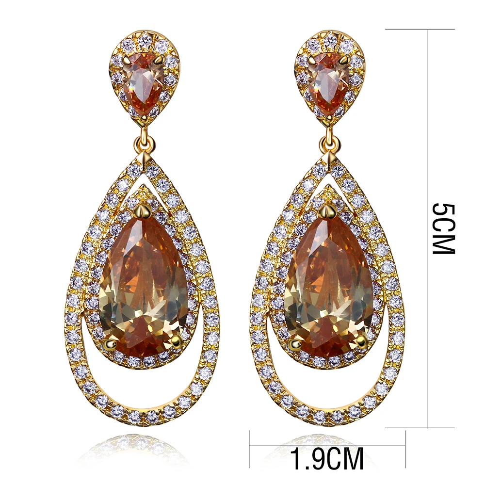 New Earrings For Party Purple Red Clear Champagne 4 colors Cubic Zirconia with Gold color Big Water Drop Earrings