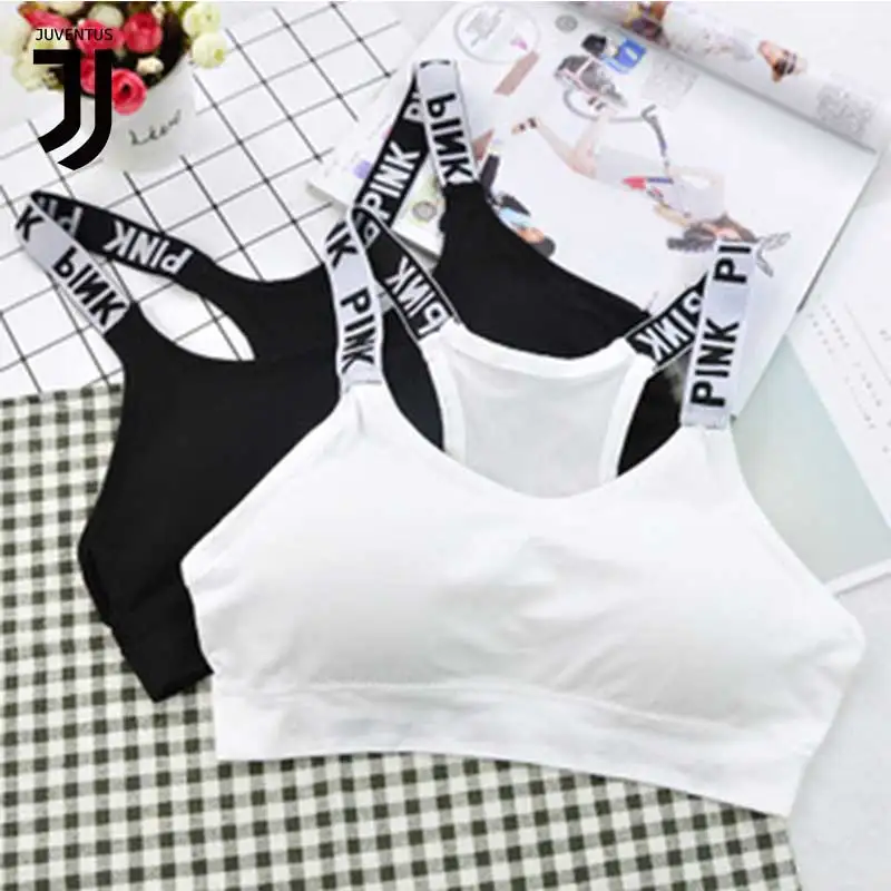 

JUVENTUS Women Sport Bra Fitness Top Letters Yoga Bra Black White Running Yoga Gym Fitness Crop Top Women Push Up Sports Bra