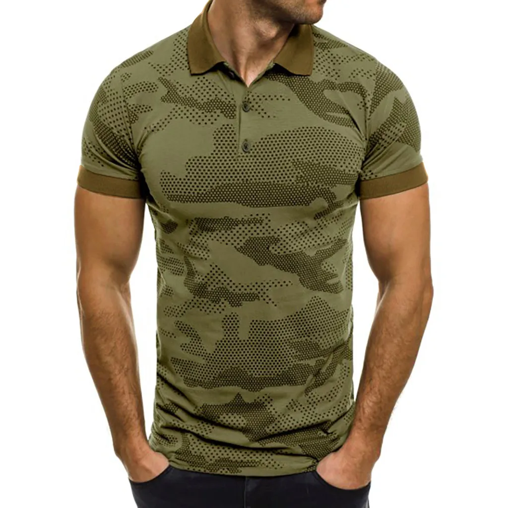 Рубашка поло для мужчин камуфляж Camisa Polo Masculina Сращивание шаблон Повседневный отложной воротник короткий рукав мужская рубашка Поло