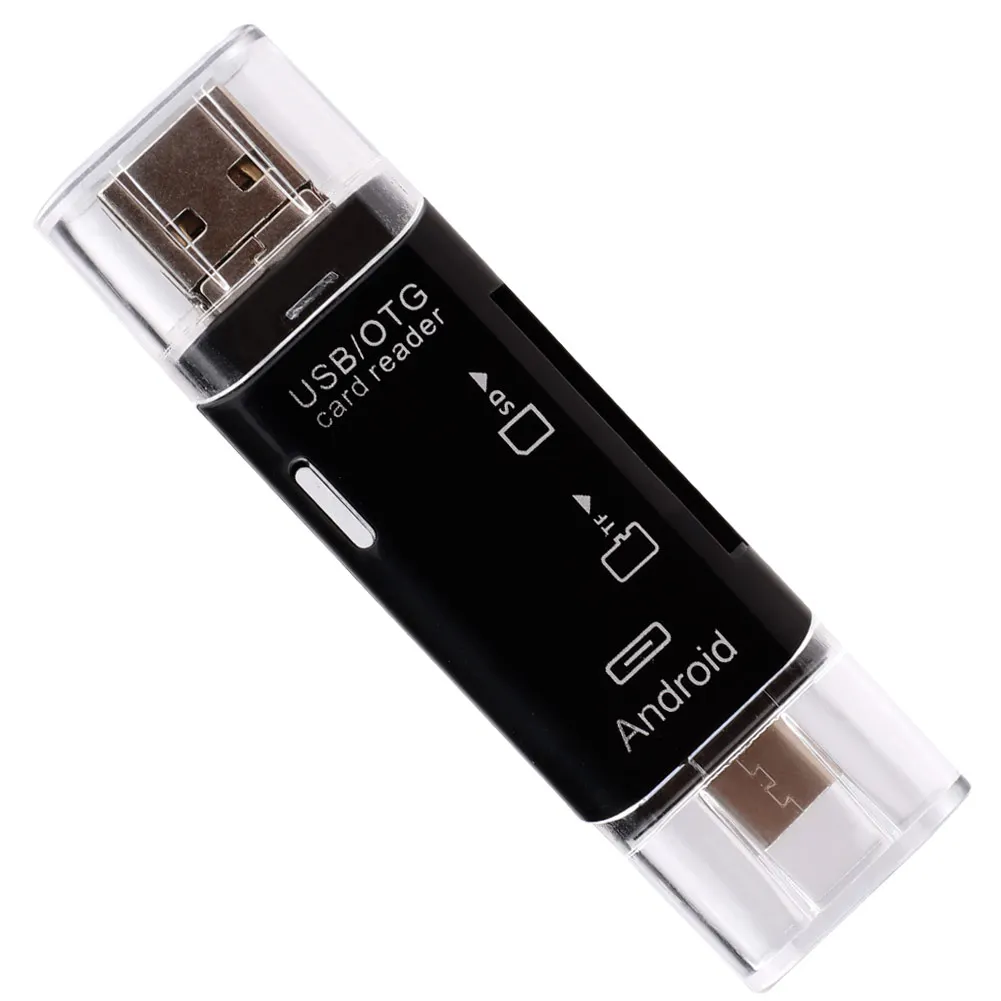 Адаптер для карт type C и Micro USB OTG 3 в 1 USB-C-ридер флеш-накопитель TF разъем для чтения мобильного телефона ПК Mac компьютера - Цвет: Black