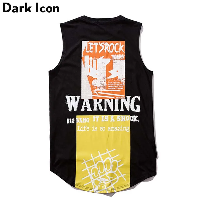 

Dark Icon Printed Front Short Back Long Hip Hop Tank Top Men 2019 Summer Curved Hem Men's Tank Top