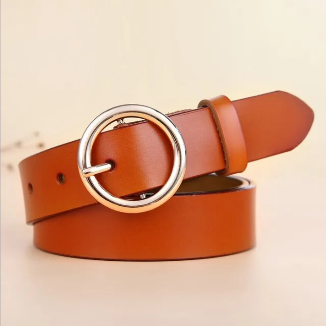 New Design Fashion Women's Belts Genuine Leather Brand Straps Female Waistband gold Pin Buckle belt student Jeans cowskin lady brown color