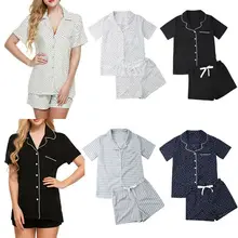 Летний женский пижамный комплект, пижама с короткими рукавами, топы+ штаны, домашняя одежда, ночное белье