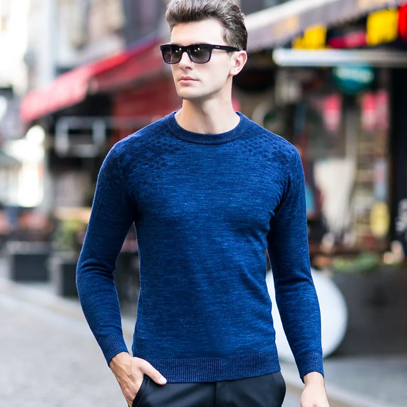 Pullover Men Knitwear 100% Wool Spring Mens Sweater