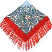 Шарф с кисточками, Зимний модный женский хлопковый квадратный брендовый платок с цветочным принтом, женский шарф, женские хлопковые шарфы, обертка 1 - Цвет: color 1 red