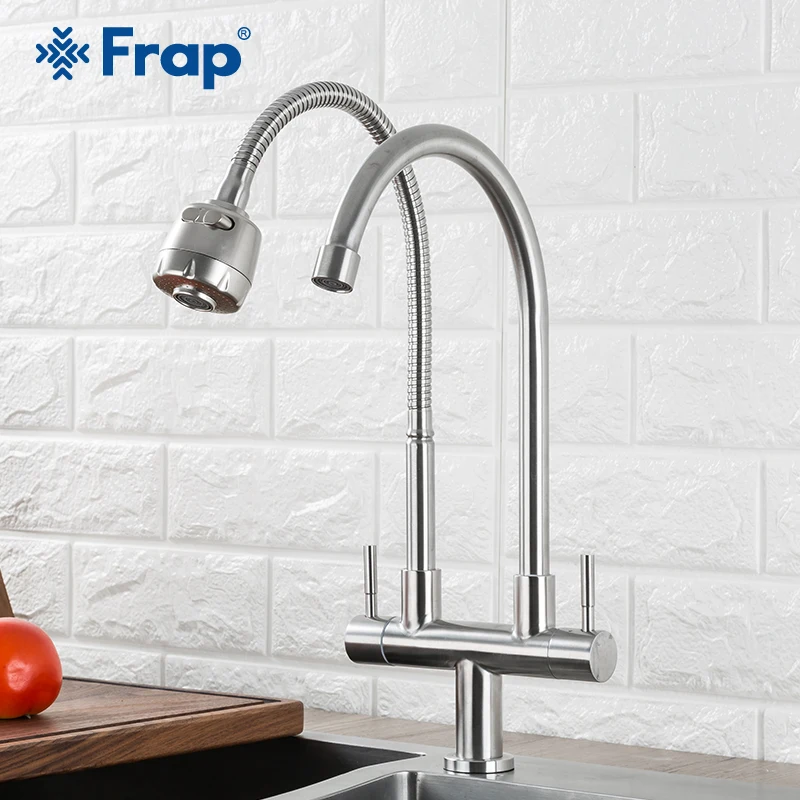 

Frap Kitchen Faucet 304 stainless steel Dual Handle Single Hole Kitchen Mixer Sink Tap Kitchen Single Cold Water Faucet Y40097