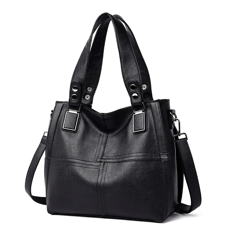 Новые кожаные сумки женские роскошные большие вместительные сумки женские сумки известных брендов женские сумки на плечо из натуральной кожи - Цвет: Черный