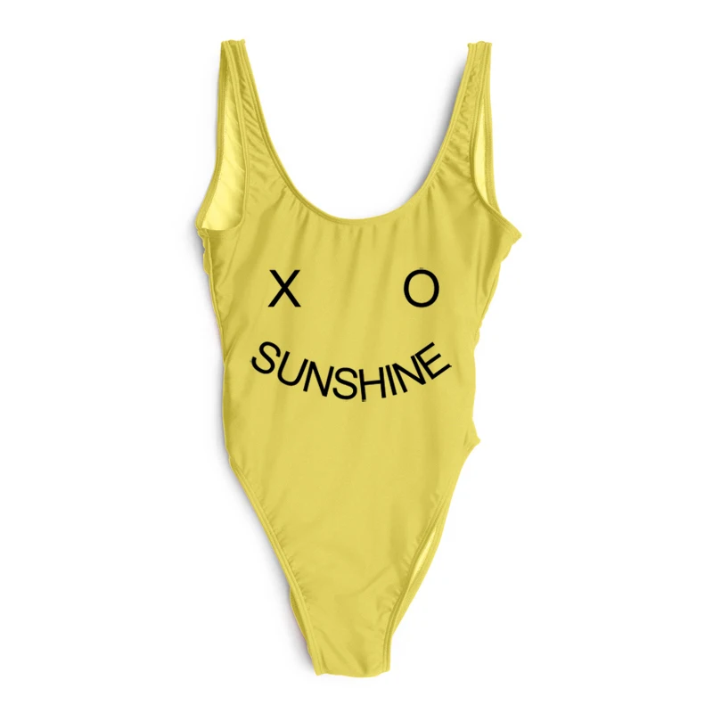 XO солнечный желтый сдельный купальник женский купальный костюм с высоким вырезом пляжная одежда боди размера плюс комбинезон Zwarte Zwempak Top
