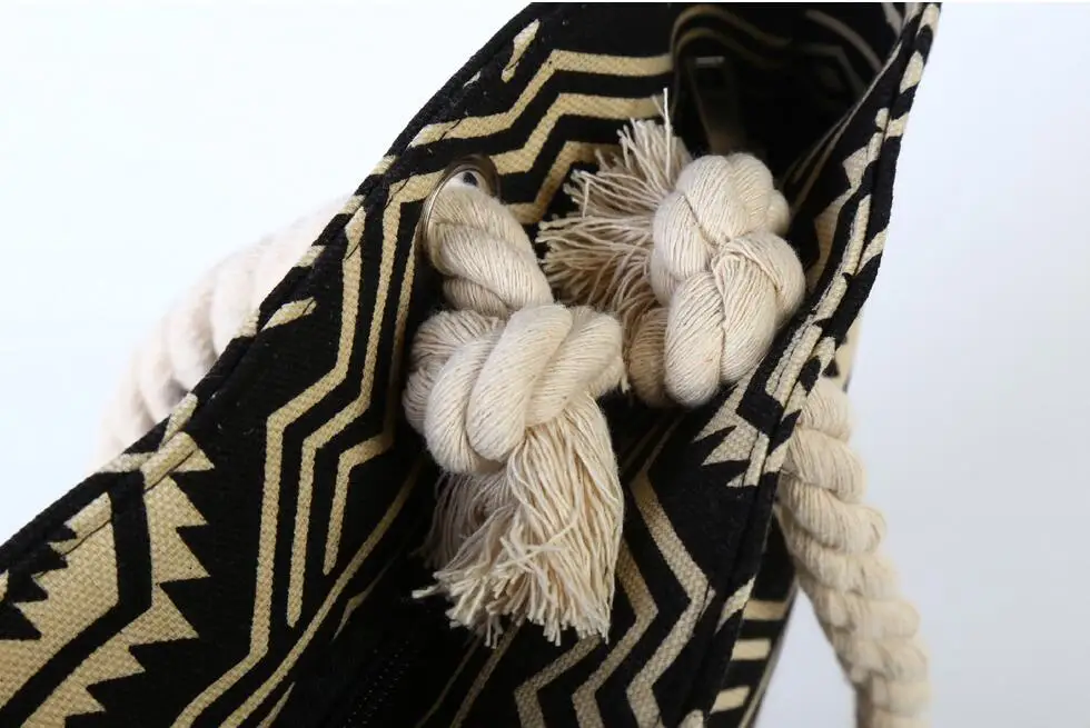 2023 Women Canvas Shoulder Bags Large Size Shopping Bags Printed Travel Bags Geometric Cotton Strap Tote Drop Shipping