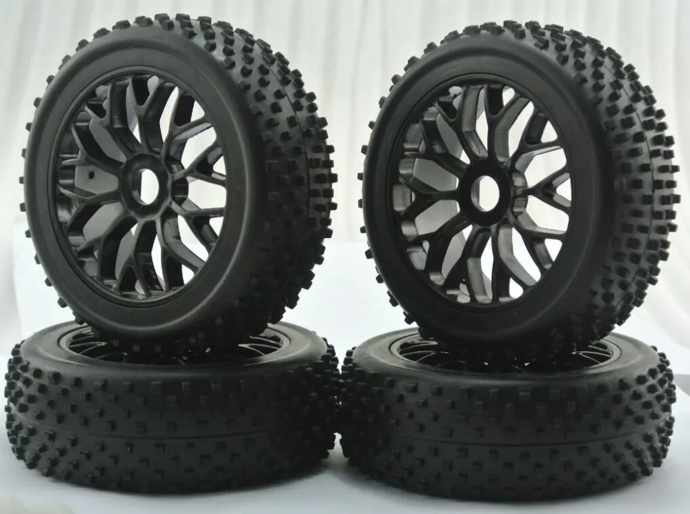 

1/8 RC Buggy 4pcs 17mm Hub Wheel Rim & Tires Tyre for HPI KYOSHO OFNA LOSI HSP REDCAT HOBAO TRAXXA FS RACING