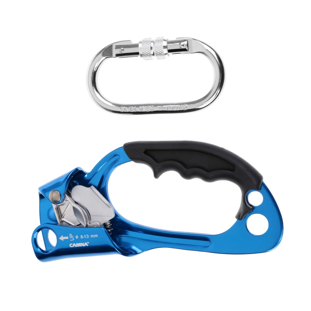Rock Climbing Ascender for Right Hand Blue with Auto Lock Carabiner