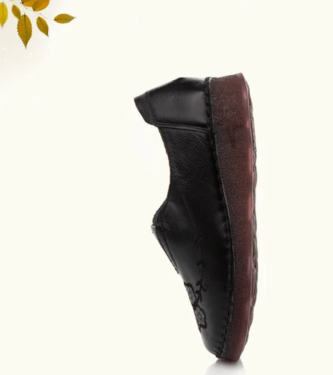 OUKAHUI/Осенняя женская обувь ручной работы из натуральной кожи на плоской подошве с вышивкой; весенние элегантные лоферы на низком каблуке; женская повседневная обувь