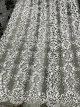 

Factory price ZH-7821 beaded Nigerian lace fabrics newest embroidered Mesh Tulle fabric
