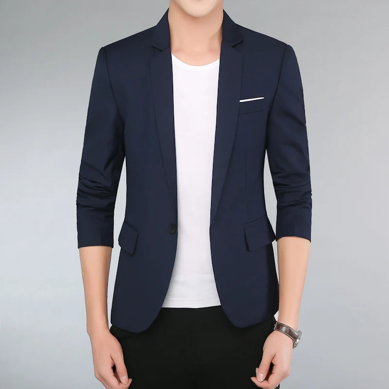 TIAN QIONG новые мужские блейзеры весна корейский стиль мужской тонкий толстый повседневный деловой пиджак пальто Мужская Брендовая верхняя одежда - Цвет: Navy