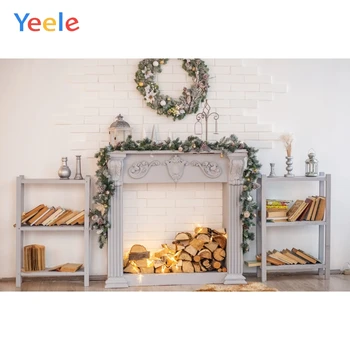 

Yeele White Brick Firewood Bookshelf Crown Interior Photography Background Customized Photographic Backdrops for Photo Studio