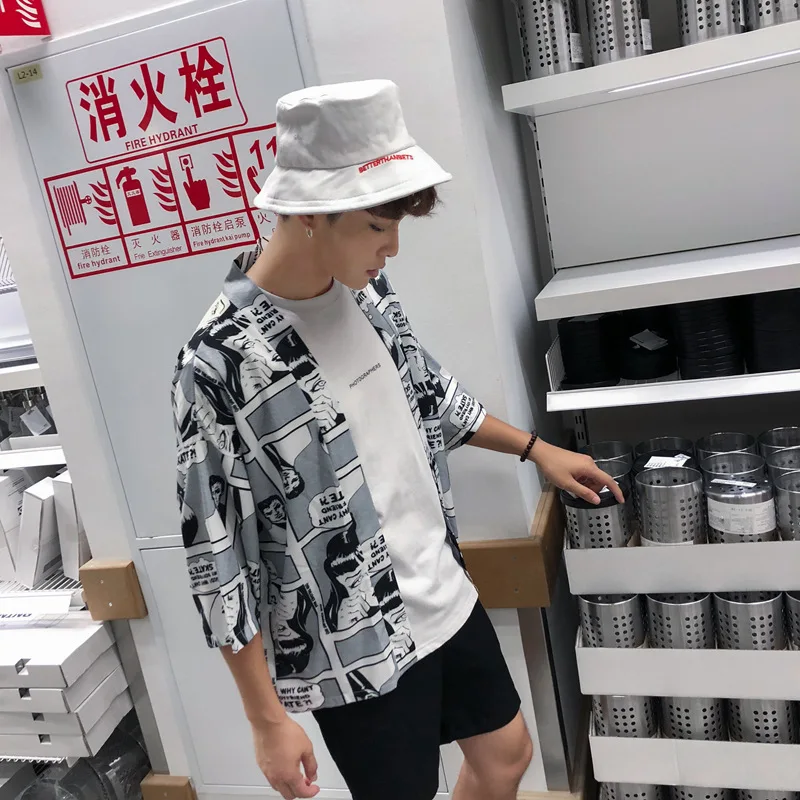 Gersri, мужская Свободная рубашка в стиле пэчворк, Camisa Masculina camiseta chemise homme para hombre, уличная одежда, японское кимоно в Корейском стиле