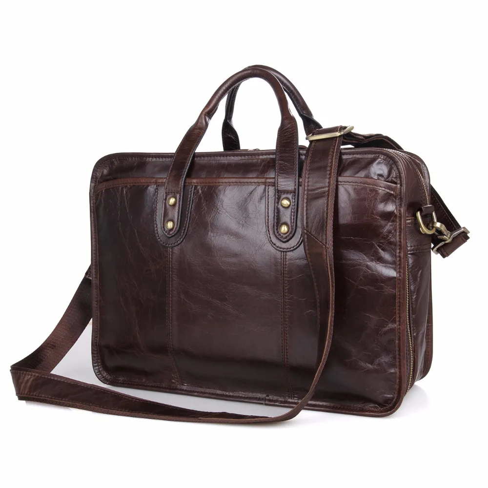 

Augus Premium Cow Leather Handbag Two Big Compartment Business Briefcase Vintage Laptop Travelling Bag For Men 7345C