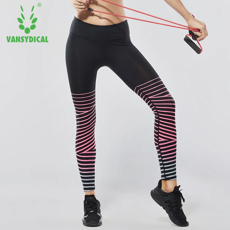 Vansydical, женские штаны для йоги с принтом, полосатые леггинсы для танцев, компрессионные колготки для бега, дышащие штаны для фитнеса и спортзала