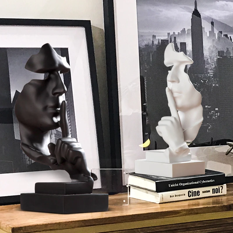 

The Abstract Sculpture Silence Is Gold Figurine Ornaments Office Home Decoration Modern Art Resin Decoration Craft European